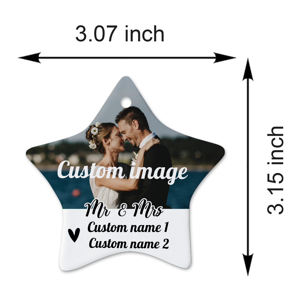 Custom Wedding Gifts for Couple Mr & Mrs Ornament with Photo - Personalized Ceramic Picture Car Pendant Decor