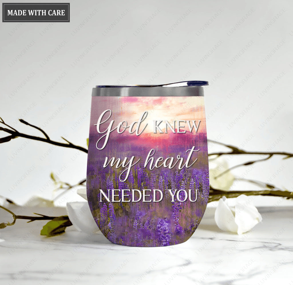 Personalized Lavender Couple God Knew My Heart Needed You Wine Tumbler