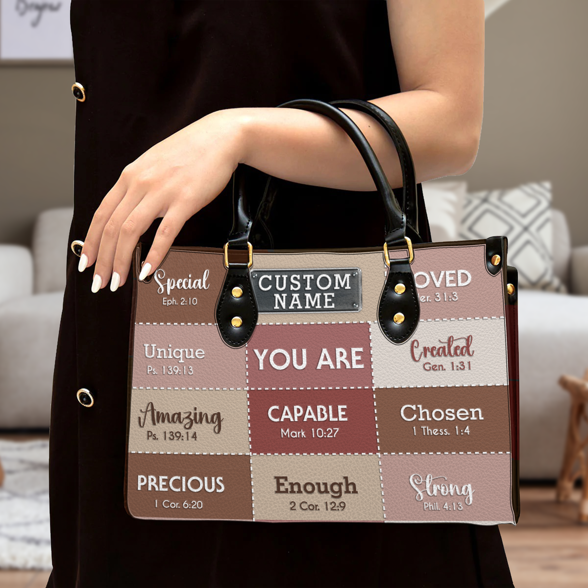 Pink Leather Texture Inspirational You Are Custom Leather Handbag - Personalized Custom Leather Bag