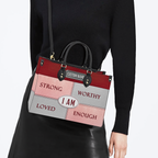 Red Leather Texture Inspirational I Am Custom Leather Handbag - Personalized Custom Leather Bag