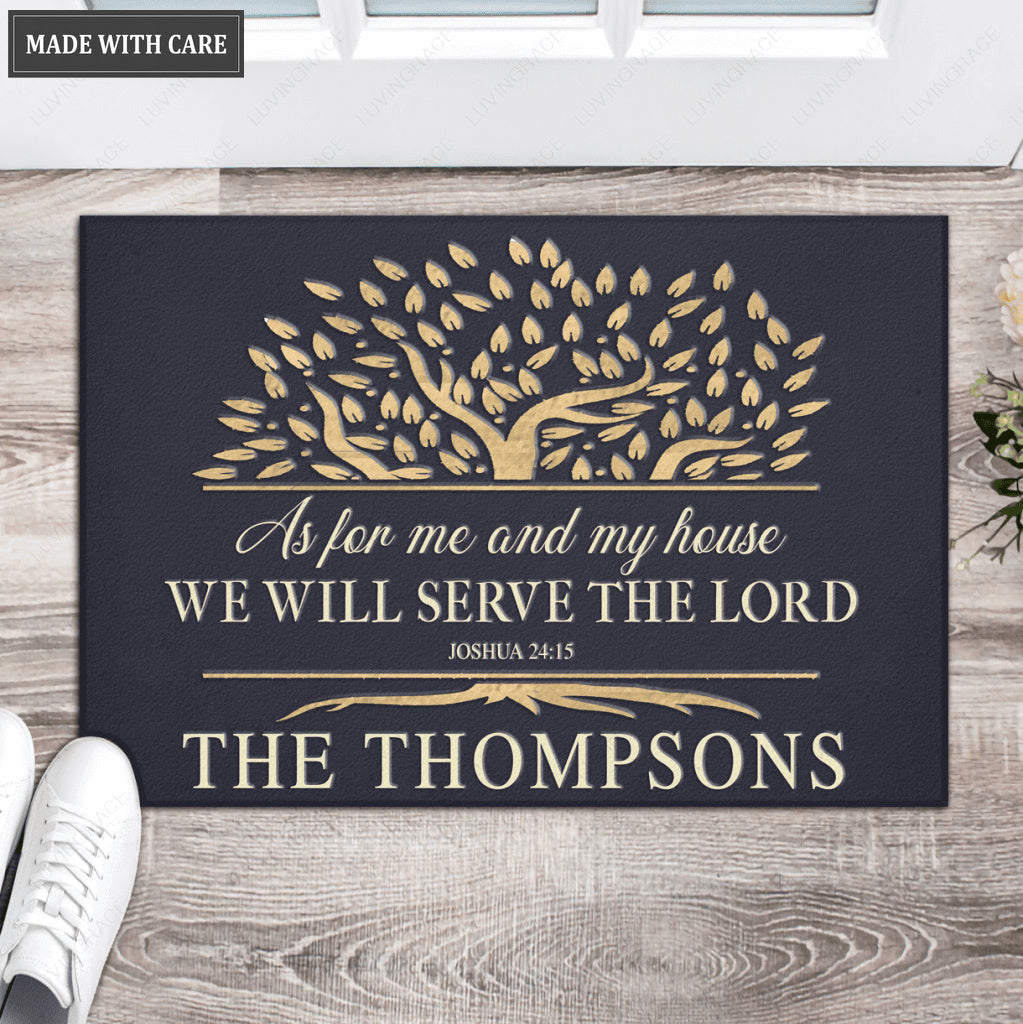 Vintage Tree Rustic Serve The Lord Personalized Doormat