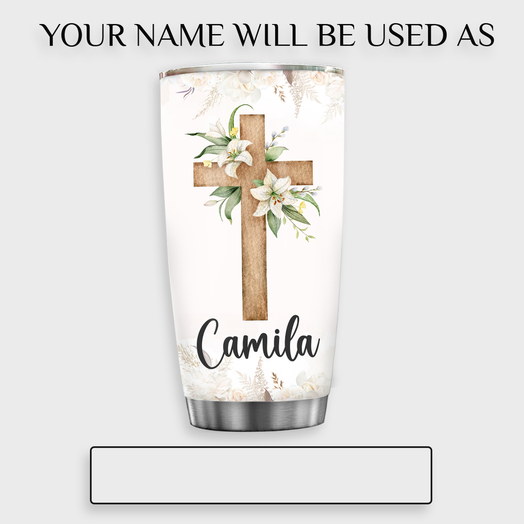Flower Cross Every Day God Thinks Of You Custom Tumbler Birthday Gifts For Women Christian Gifts Custom Name Gift - Personalized Stainless Steel Tumbler