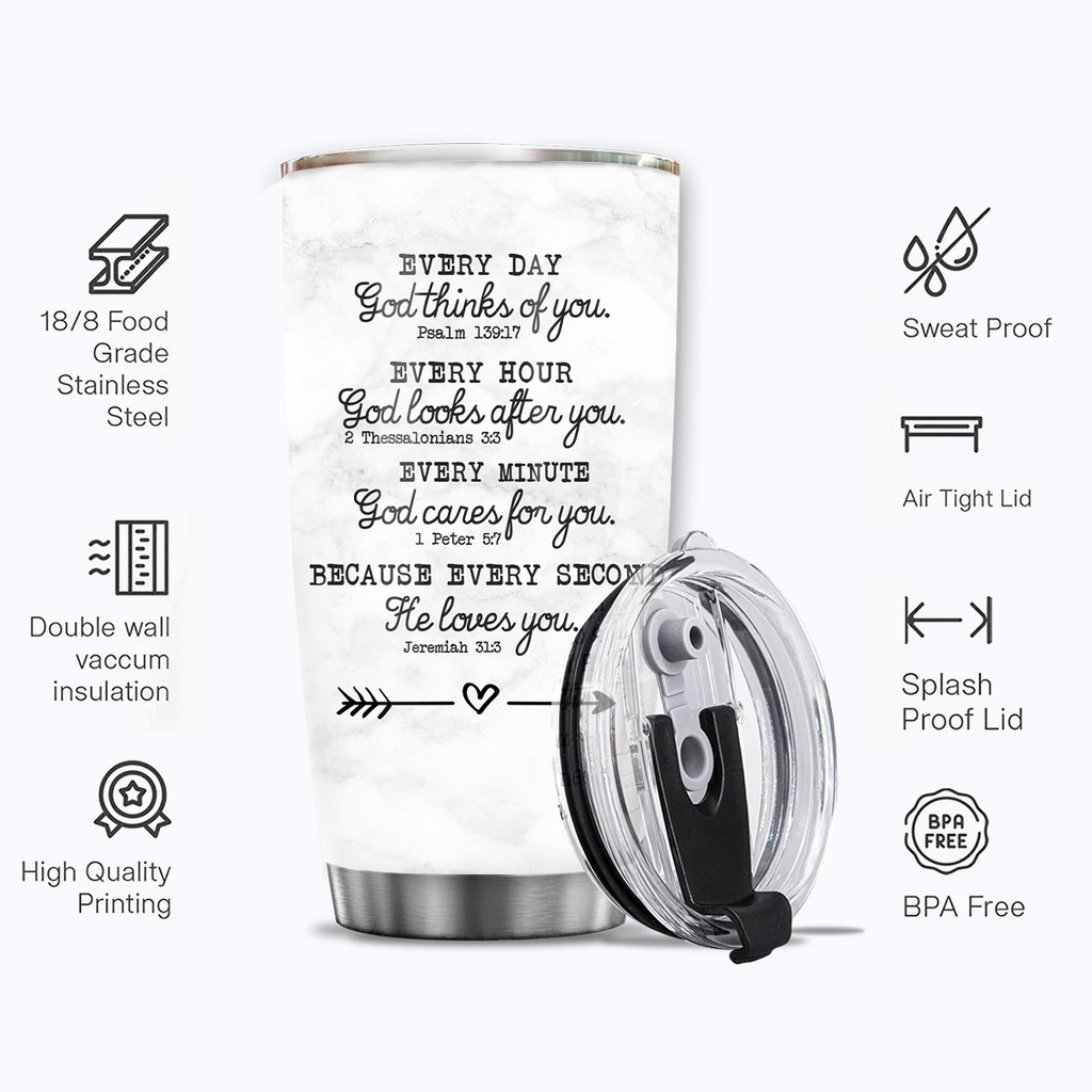 Golden Cross Holy Bible Every Day God Thinks Of You Custom Tumbler Birthday Gifts For Women Christian Gifts Custom Name Gift - Personalized Stainless Steel Tumbler