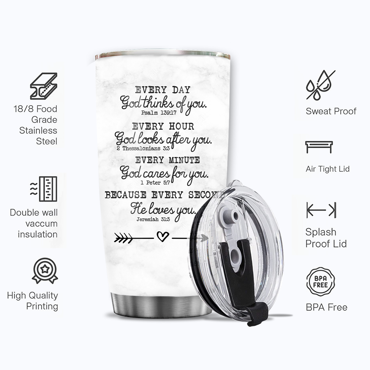 Golden Cross Holy Bible Every Day God Thinks Of You Custom Tumbler Birthday Gifts For Women Christian Gifts Custom Name Gift - Personalized Stainless Steel Tumbler