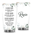 Green Leaf Every Day God Thinks Of You Custom Tumbler Birthday Gifts For Women Christian Gifts Custom Name Gift - Personalized Stainless Steel Tumbler