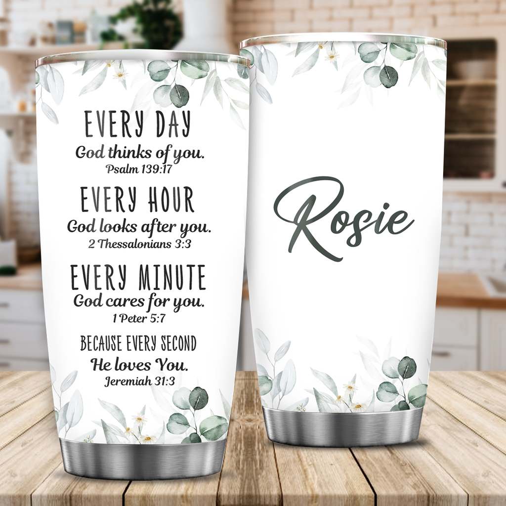 Green Leaf Every Day God Thinks Of You Custom Tumbler Birthday Gifts For Women Christian Gifts Custom Name Gift - Personalized Stainless Steel Tumbler