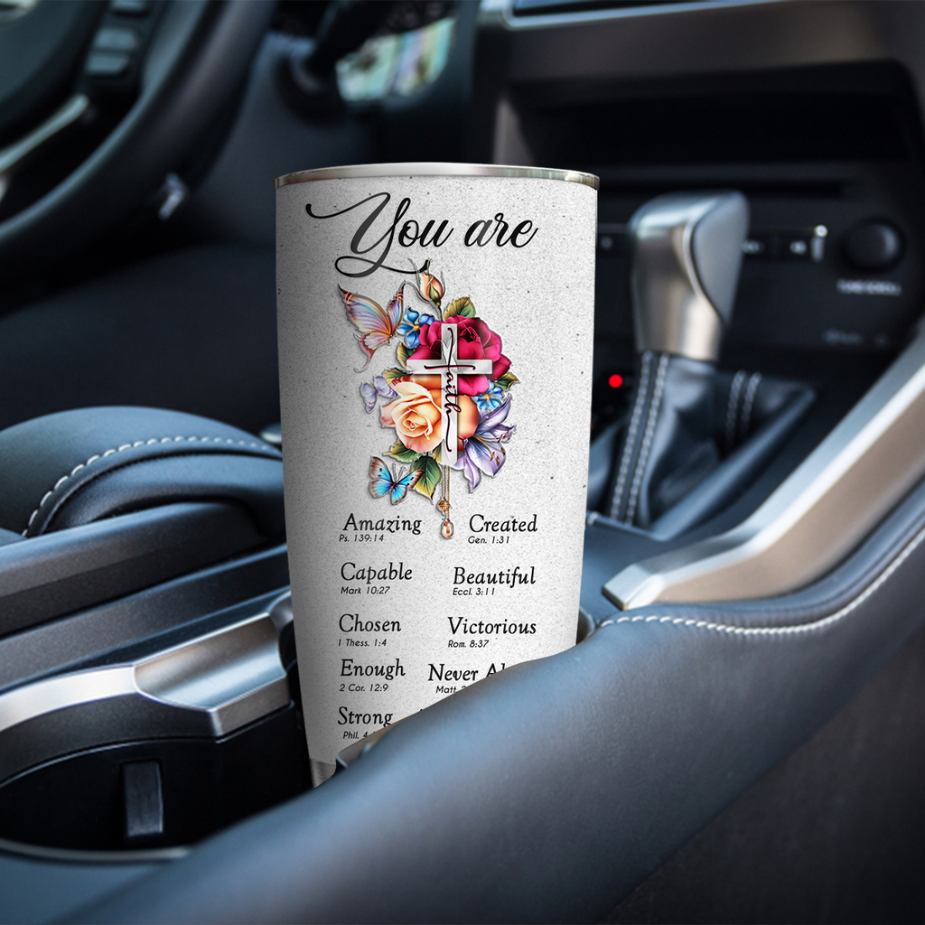 Roses Butterfly Flower Cross Identity In Christ You Are Custom Tumbler Birthday Gifts For Women Motivation Gift Custom Name Gift Christian Gift - Personalized Stainless Steel Tumbler