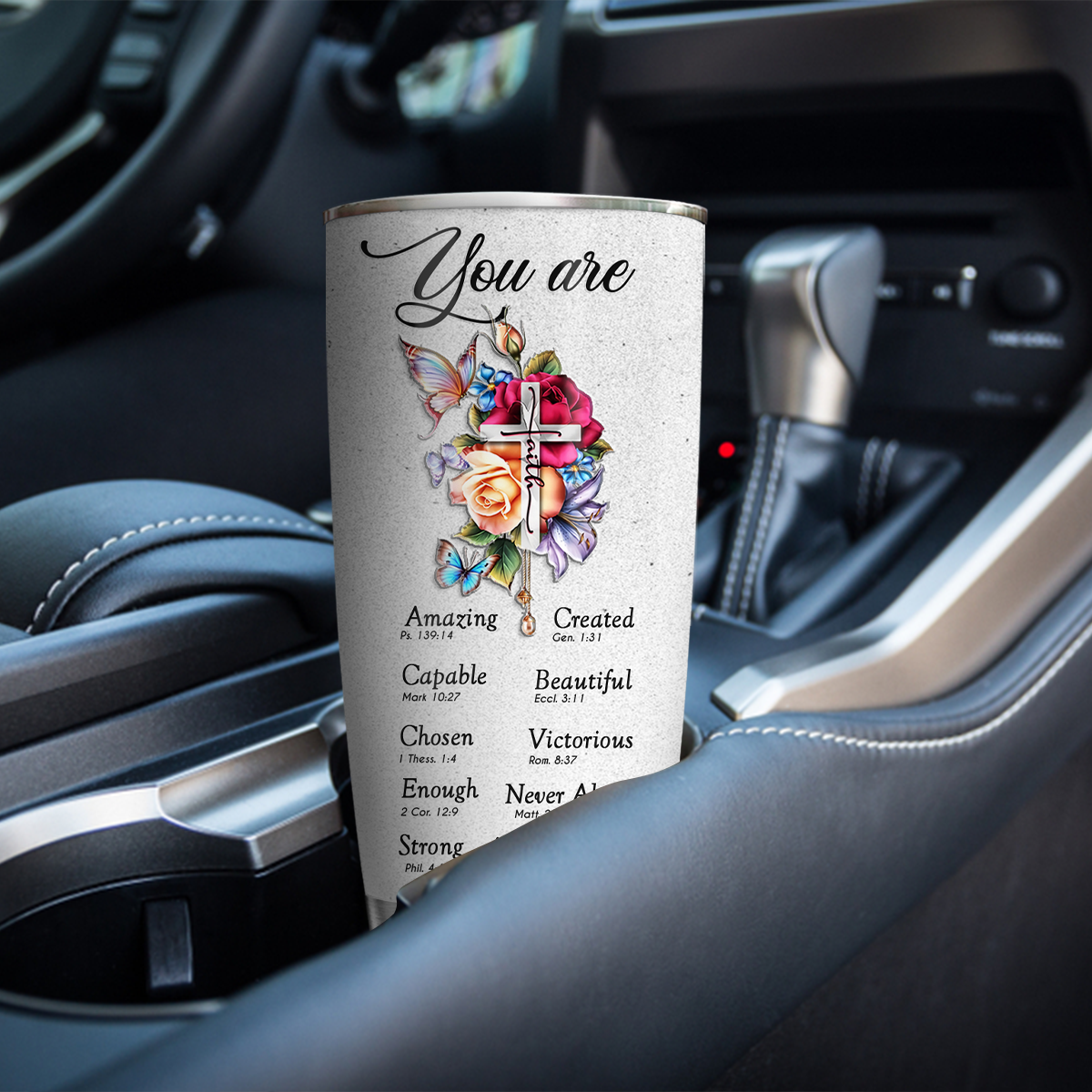 Roses Butterfly Flower Cross Identity In Christ You Are Custom Tumbler Birthday Gifts For Women Motivation Gift Custom Name Gift Christian Gift - Personalized Stainless Steel Tumbler
