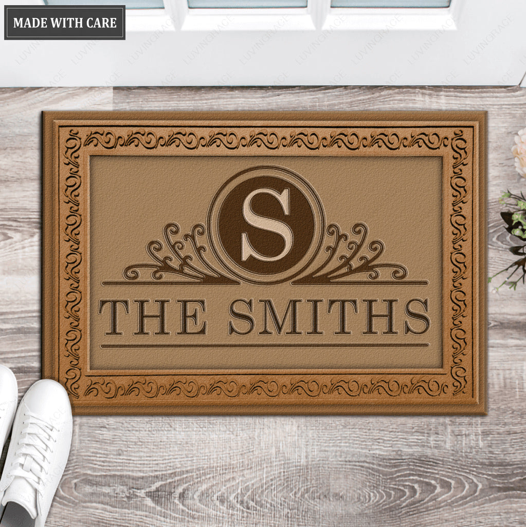 Printfamily 04 Vintage Monogram Collection Family Name Personalized Doormat