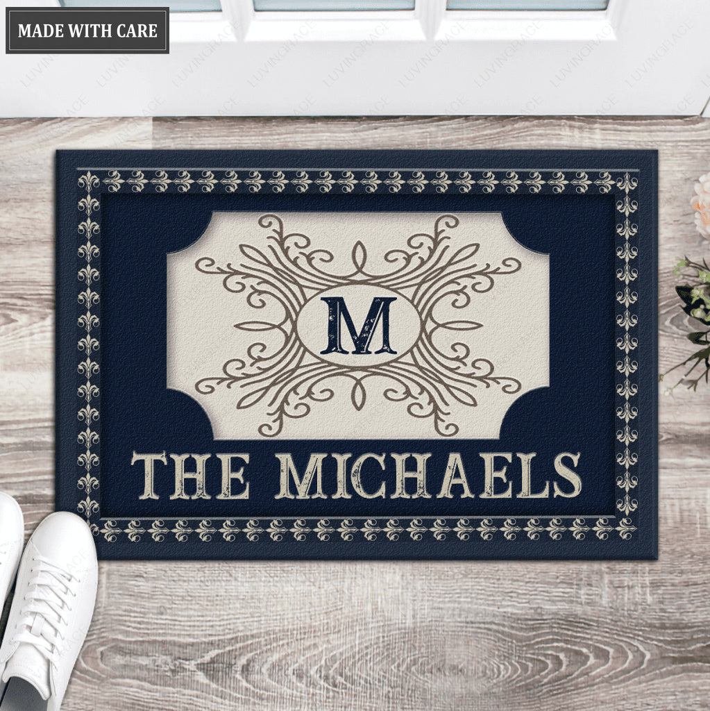 Printfamily 05 Vintage Monogram Collection Family Name Personalized Doormat