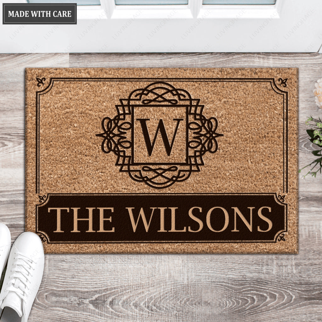 Printfamily L01 Vintage Monogram Collection Family Name Personalized Doormat