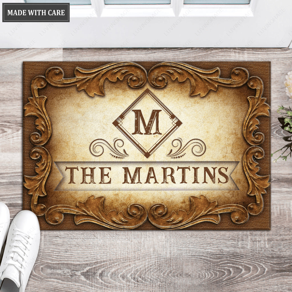 Printfamily L02 Vintage Monogram Collection Family Name Personalized Doormat