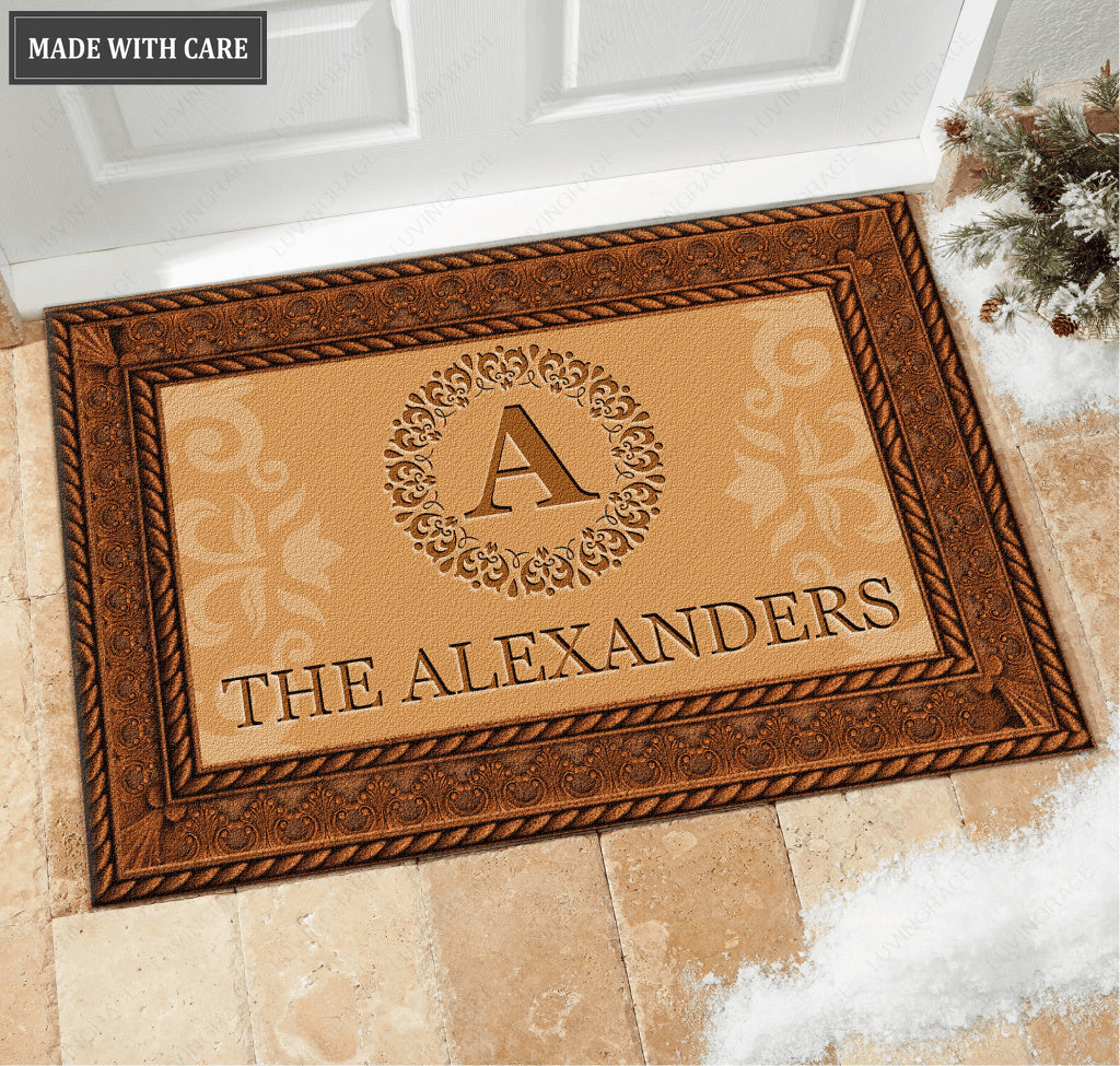 Printfamily L03 Luxury Monogram Collection Family Name Personalized Doormat