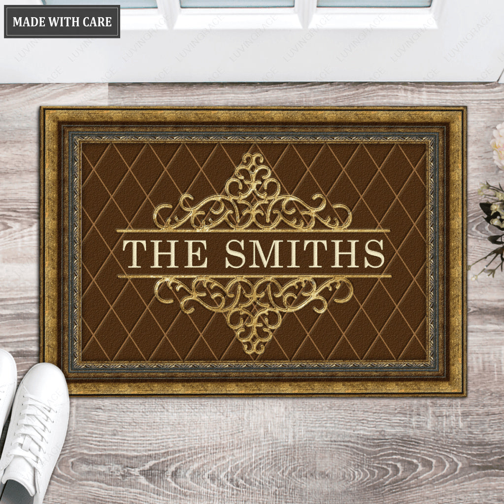 Printfamily L03 Vintage Monogram Collection Family Name Personalized Doormat