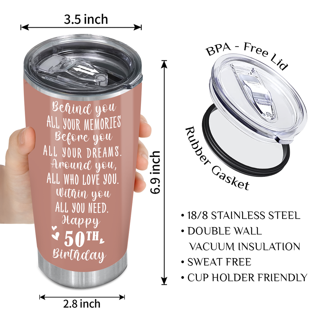 Dark Pink 50th Birthday Behind You All Your Memories Custom Gifts Men Women Stainless Steel Tumbler - Personalized Stainless Steel Tumbler