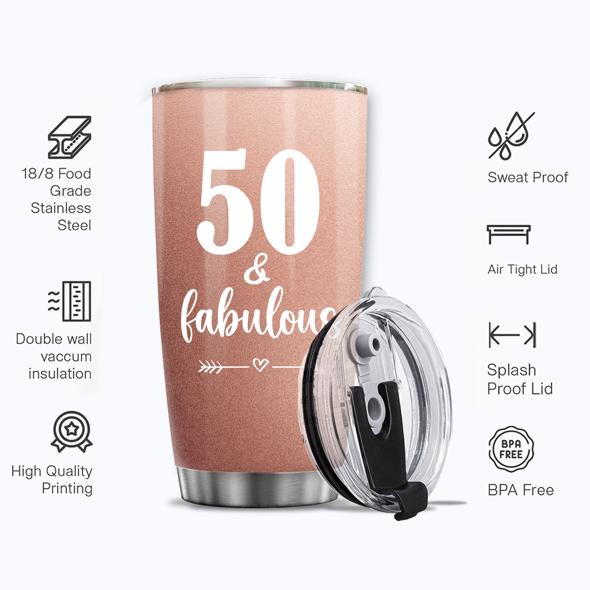 Rose Gold 50th Birthday 50 And Fabulous Custom Gifts Men Women Stainless Steel Tumbler - Personalized Stainless Steel Tumbler