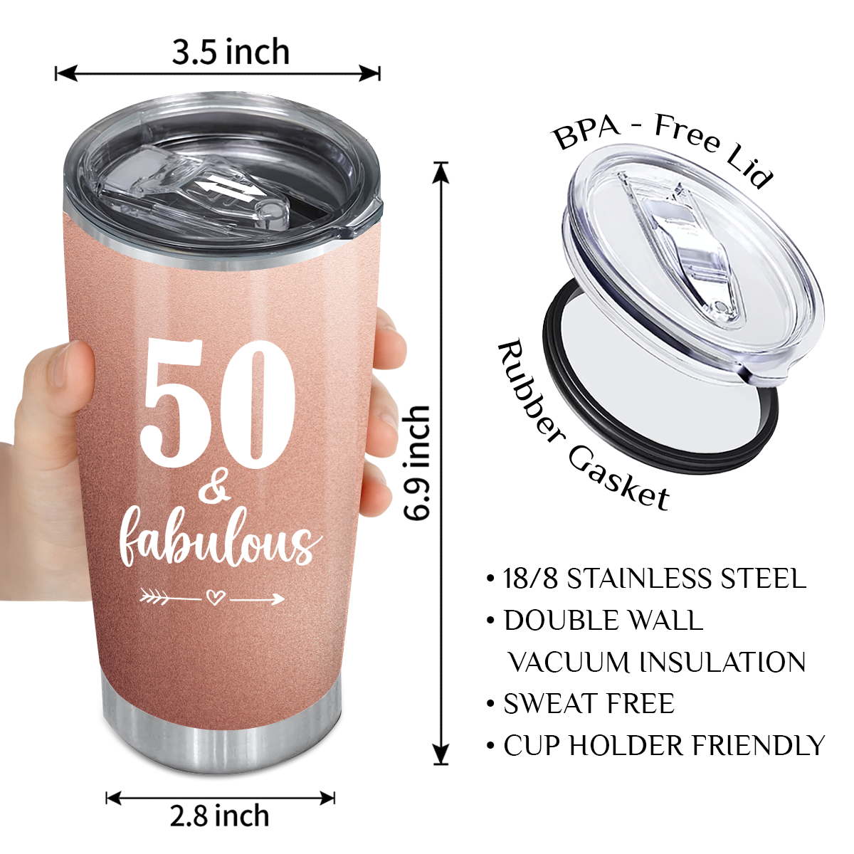Rose Gold 50th Birthday 50 And Fabulous Custom Gifts Men Women Stainless Steel Tumbler - Personalized Stainless Steel Tumbler