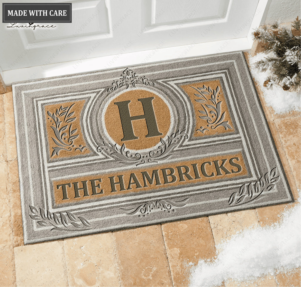 Printfamily L07 Vintage Monogram Collection Family Name Personalized Doormat