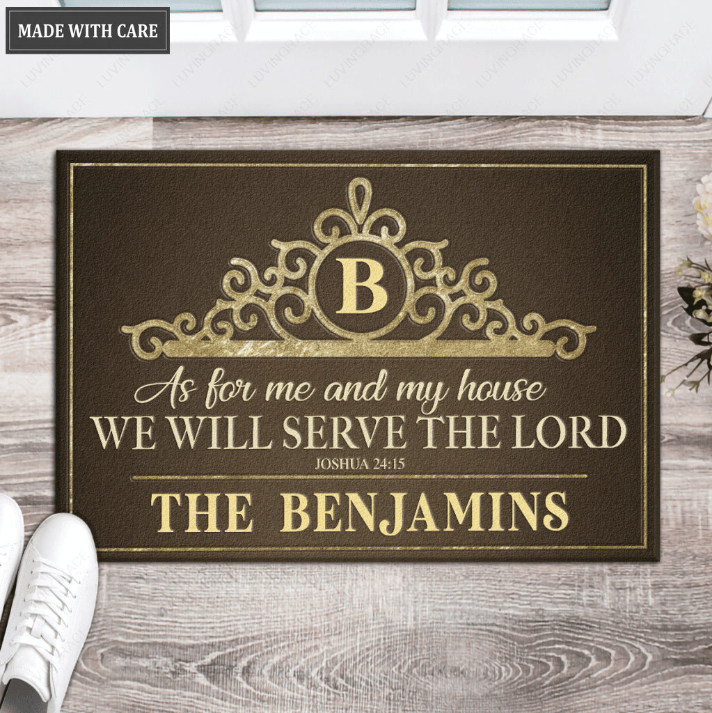 Printfamily L08 Vintage Monogram Collection As For My House Personalized Doormat