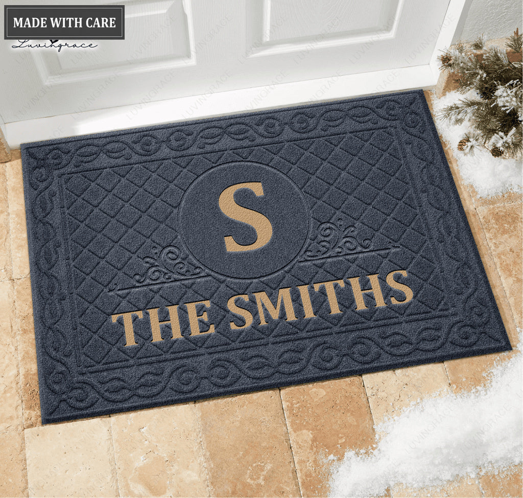 Printfamily L08 Vintage Monogram Collection Family Name Personalized Doormat
