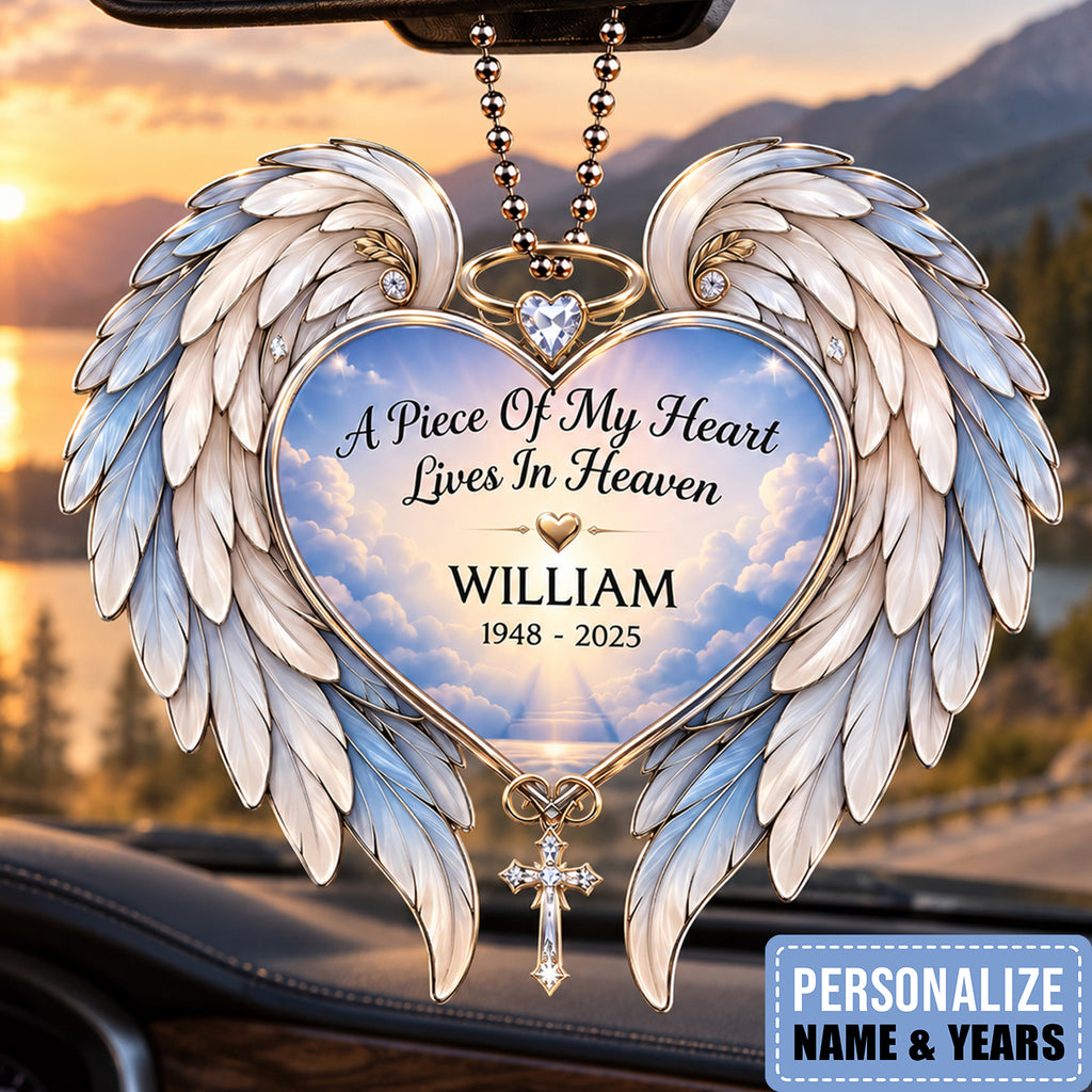Personalized Name & Year A Piece of My Heart Lives in Heaven Ornament - Memorial Gift for Loved One