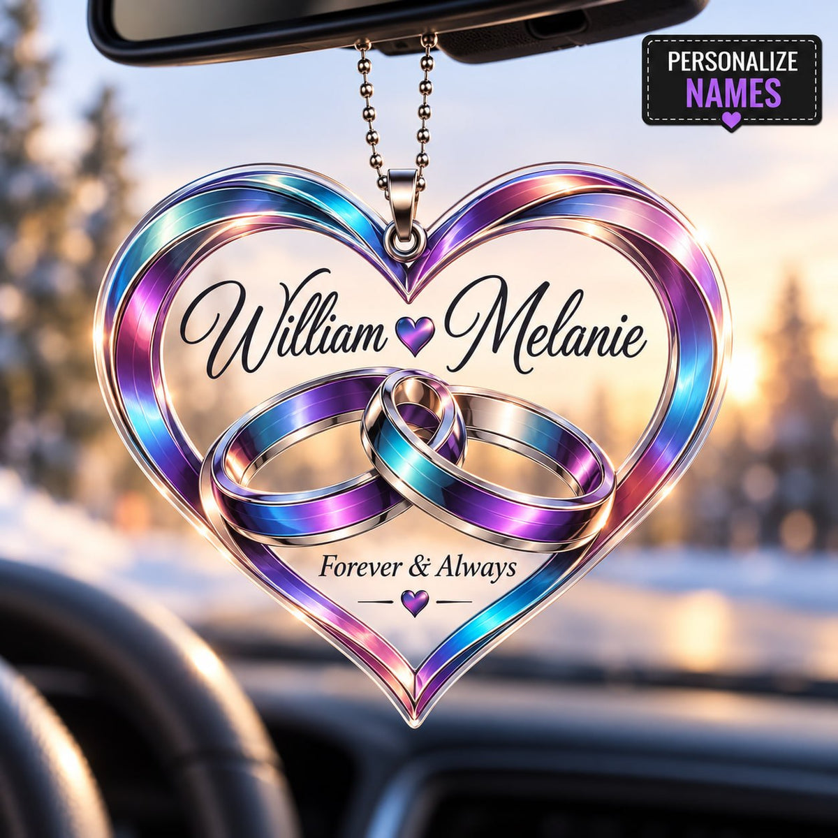 Personalized Forever & Always Couple Ornament – Custom Names, Interlocking Rings Heart Keepsake, Anniversary Gifts for Couples, Wedding Gifts