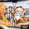 Personalized Names Interlocking Cross God Blessed Heart Ornament – Anniversary Gift for Him & Her