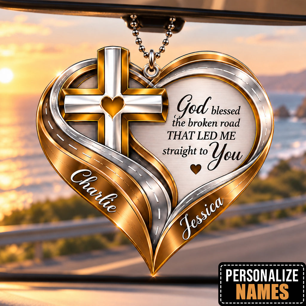 Personalized Names Christian Cross Heart Ornament – Faith Gift for Couples