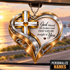 Personalized Names Christian Cross Heart Ornament – Faith Gift for Couples