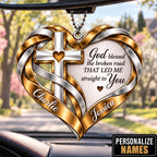 Personalized Names Interwoven Ribbon Heart God Blessed Ornament – Christian Gift for Couples