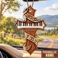 Personalized Name Piano Cross Car Ornament - Gift for Music Lovers, Artist Faith Keepsake