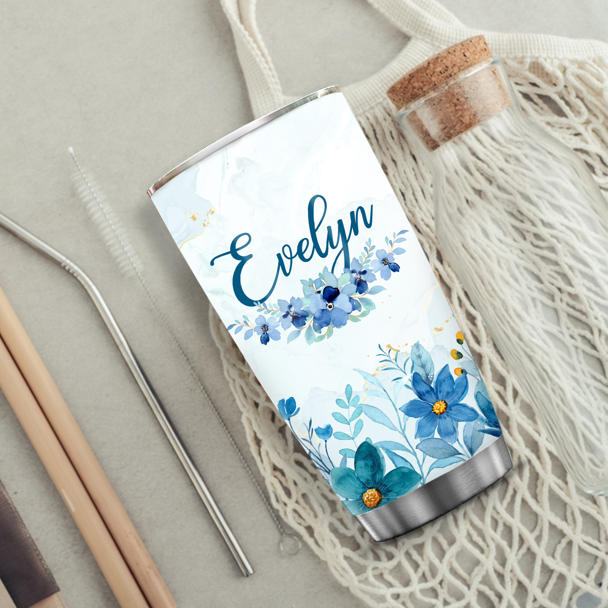 Blue Flower Butterfly 60th Birthday Blessing Today's Wishes Bring You Beautiful Custom Gifts Men Women Stainless Steel Tumbler - Personalized Stainless Steel Tumbler