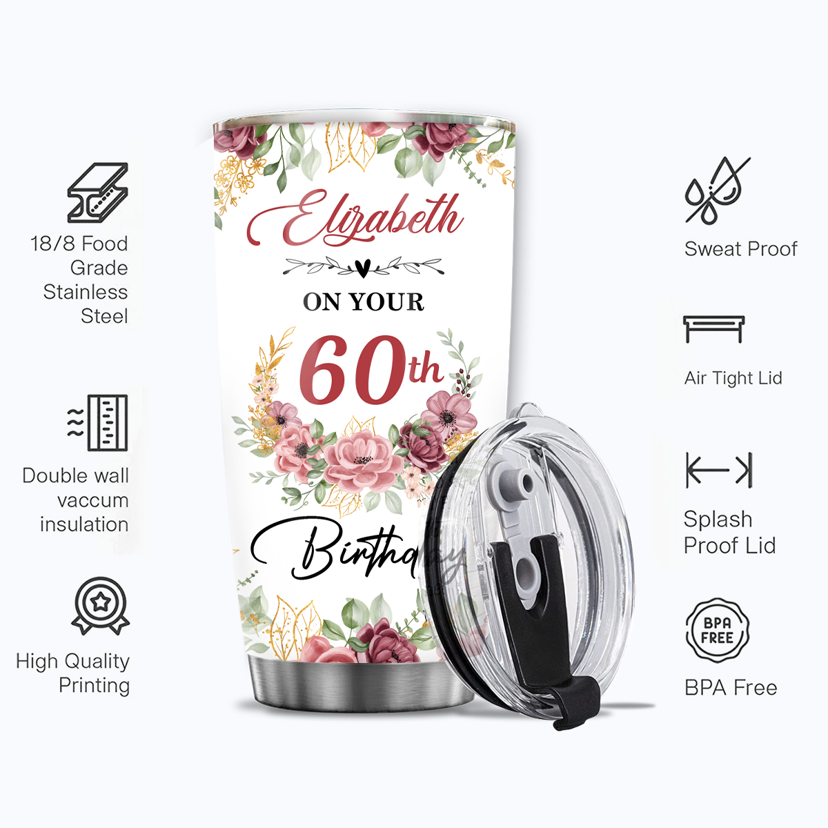 Roses Golden Glitter 60th Birthday Love And Be Loved Custom Gifts Men Women Stainless Steel Tumbler - Personalized Stainless Steel Tumbler