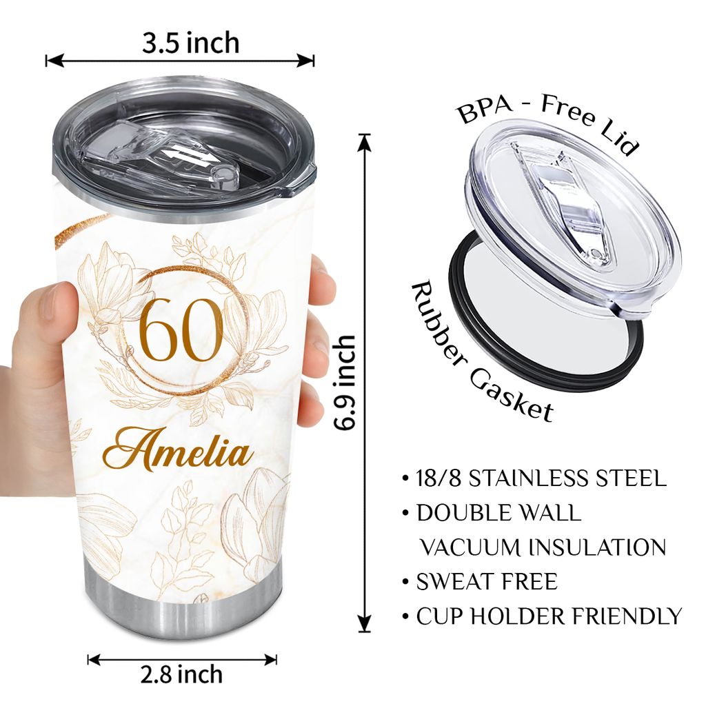 Vintage Elegant Floral Golden Glitter 60th Birthday Today's Wishes Bring You Beautiful Custom Gifts Men Women Stainless Steel Tumbler - Personalized Stainless Steel Tumbler