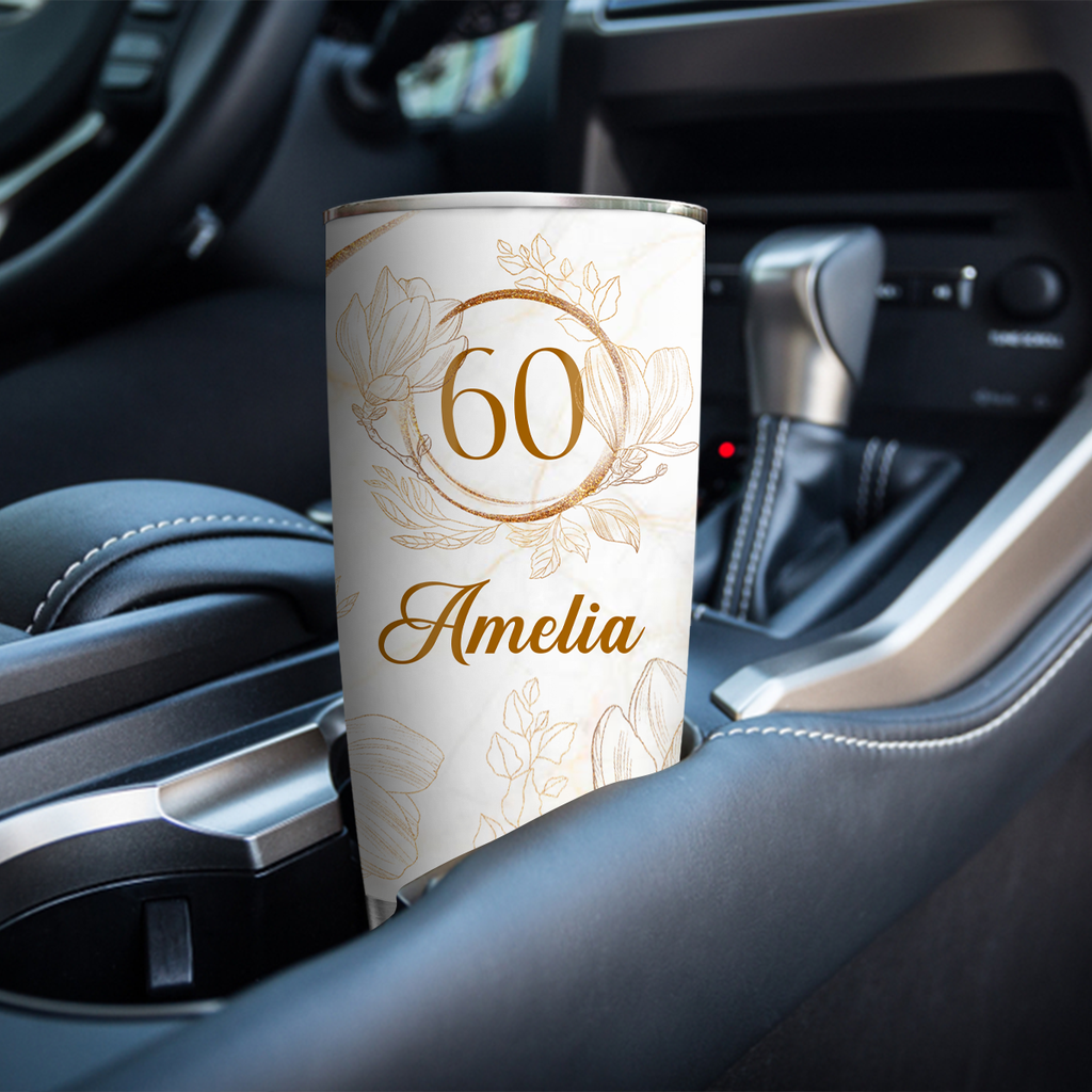 Vintage Elegant Floral Golden Glitter 60th Birthday Today's Wishes Bring You Beautiful Custom Gifts Men Women Stainless Steel Tumbler - Personalized Stainless Steel Tumbler