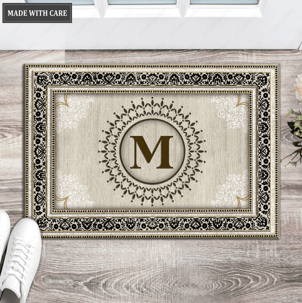 Printfamily L29 Monogram The First Letter of Family Name Personalized Doormat