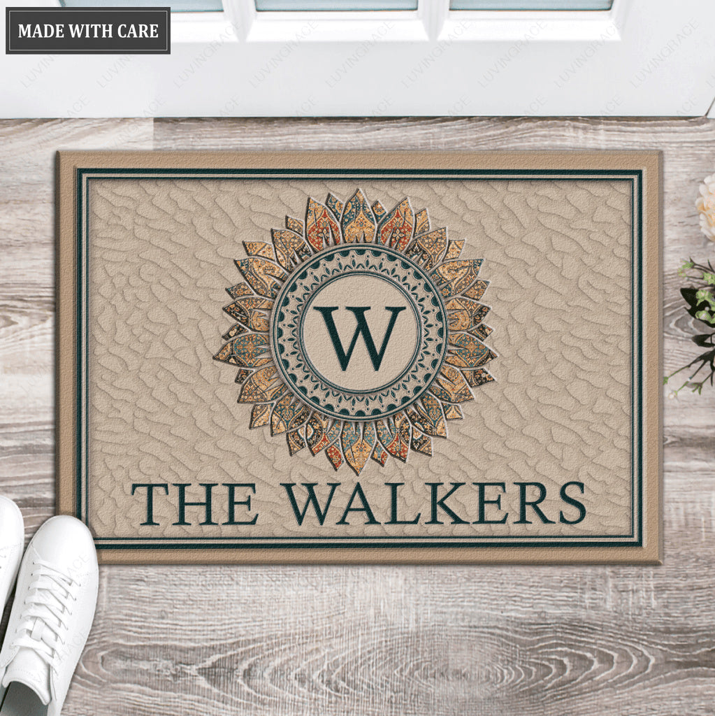 Printfamily L35 Monogram Collection Family Name Personalized Doormat