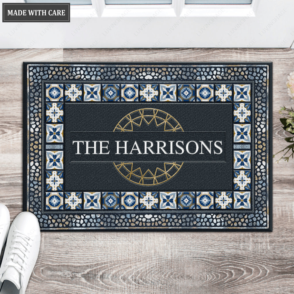 Printfamily L44 Monogram Collection Family Name Personalized Doormat