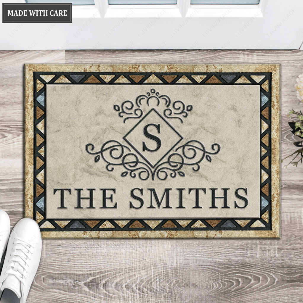Printfamily L57 Royal Monogram Collection Family Name Personalized Doormat
