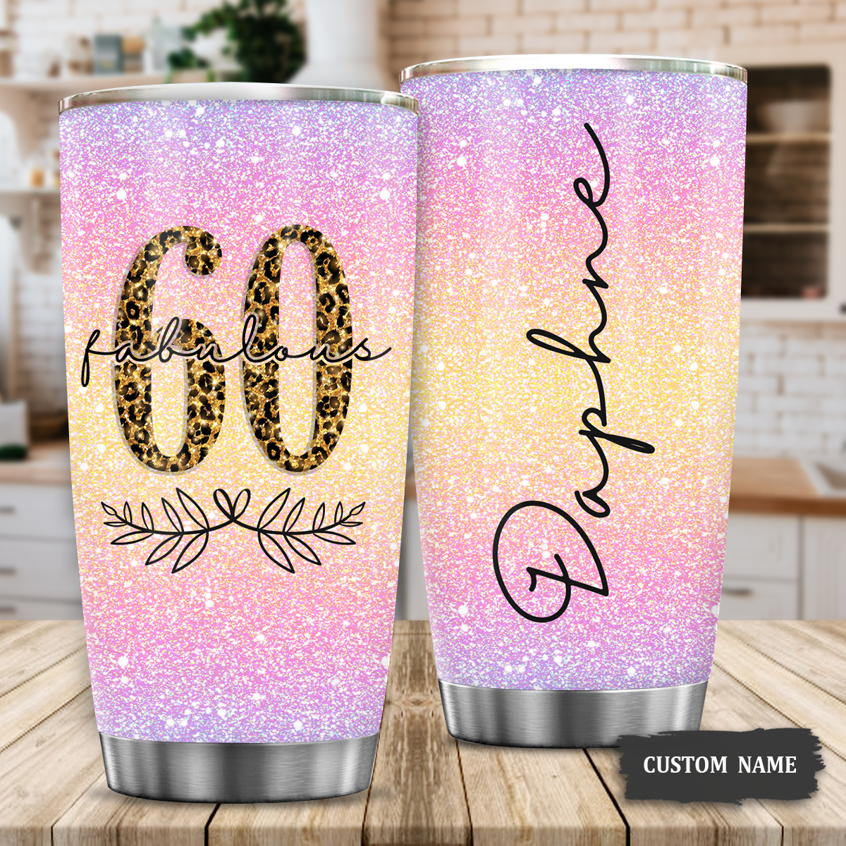Pink Purple Glitter 60th Birthday 60 And Fabulous Custom Gifts Men Women Stainless Steel Tumbler - Personalized Stainless Steel Tumbler