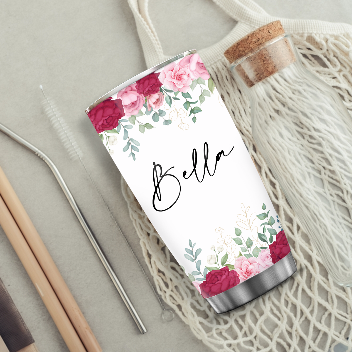 Pink Roses Floral 60th Birthday Fabulous Since 1963 Custom Gifts Men Women Stainless Steel Tumbler - Personalized Stainless Steel Tumbler