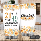 Vintage Floral 70th Birthday Funny 21 With 49 Years Experience Custom Tumbler - Personalized Stainless Steel Tumbler