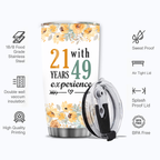 Vintage Floral 70th Birthday Funny 21 With 49 Years Experience Custom Tumbler - Personalized Stainless Steel Tumbler