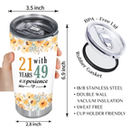 Vintage Floral 70th Birthday Funny 21 With 49 Years Experience Custom Tumbler - Personalized Stainless Steel Tumbler