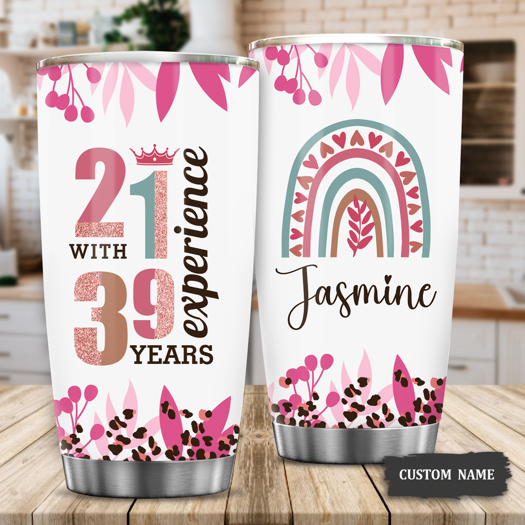 Vintage Rainbow 60th Birthday 21 With 39 Year Experience Custom Tumbler Gifts - Personalized Stainless Steel Tumbler