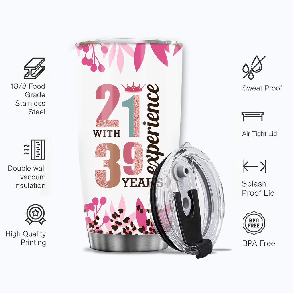 Vintage Rainbow 60th Birthday 21 With 39 Year Experience Custom Tumbler Gifts - Personalized Stainless Steel Tumbler