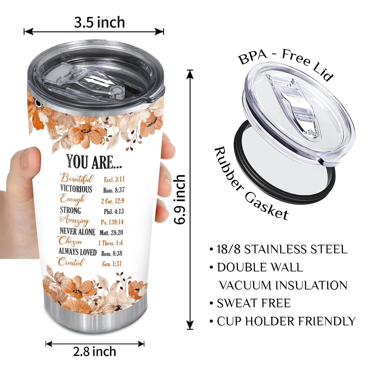 Christian Bible Verse You Are Religious Inspirational Custom Tumbler Gifts - Personalized Stainless Steel Tumbler
