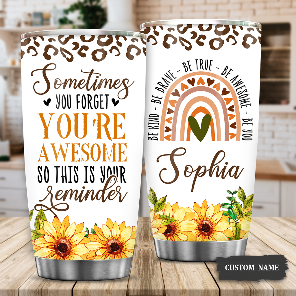 Inspirational Gifts Vintage Cheetah Sunflower Rainbow You're Awesome Custom Tumbler Gifts - Personalized Stainless Steel Tumbler