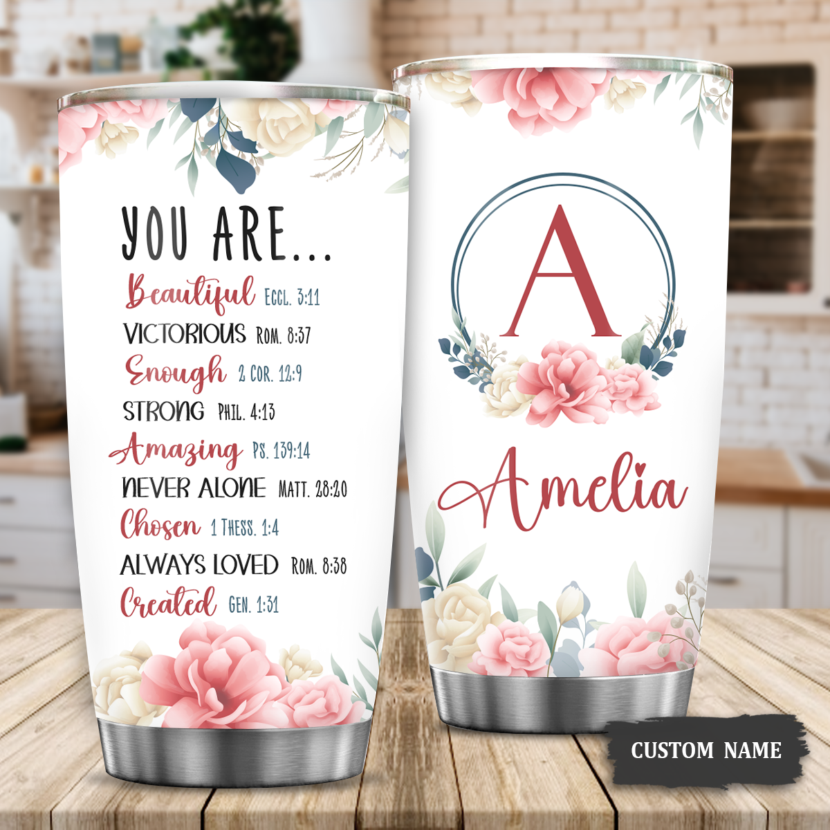 Pink Flower Faith Identity In Christ You Are Religious Inspirational Custom Tumbler Gifts - Personalized Stainless Steel Tumbler