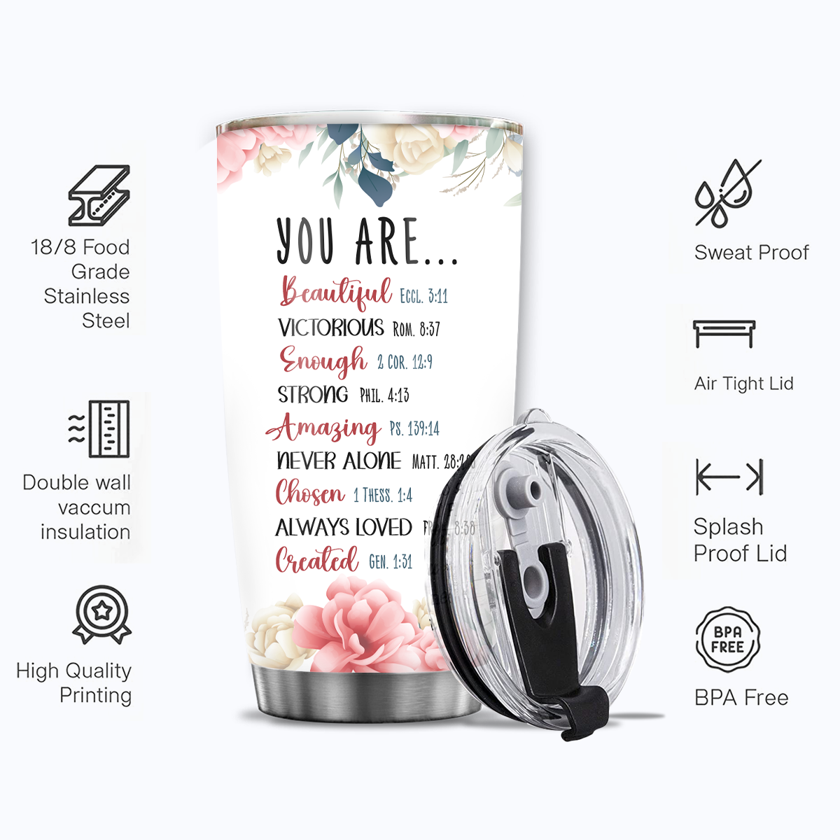 Pink Flower Faith Identity In Christ You Are Religious Inspirational Custom Tumbler Gifts - Personalized Stainless Steel Tumbler